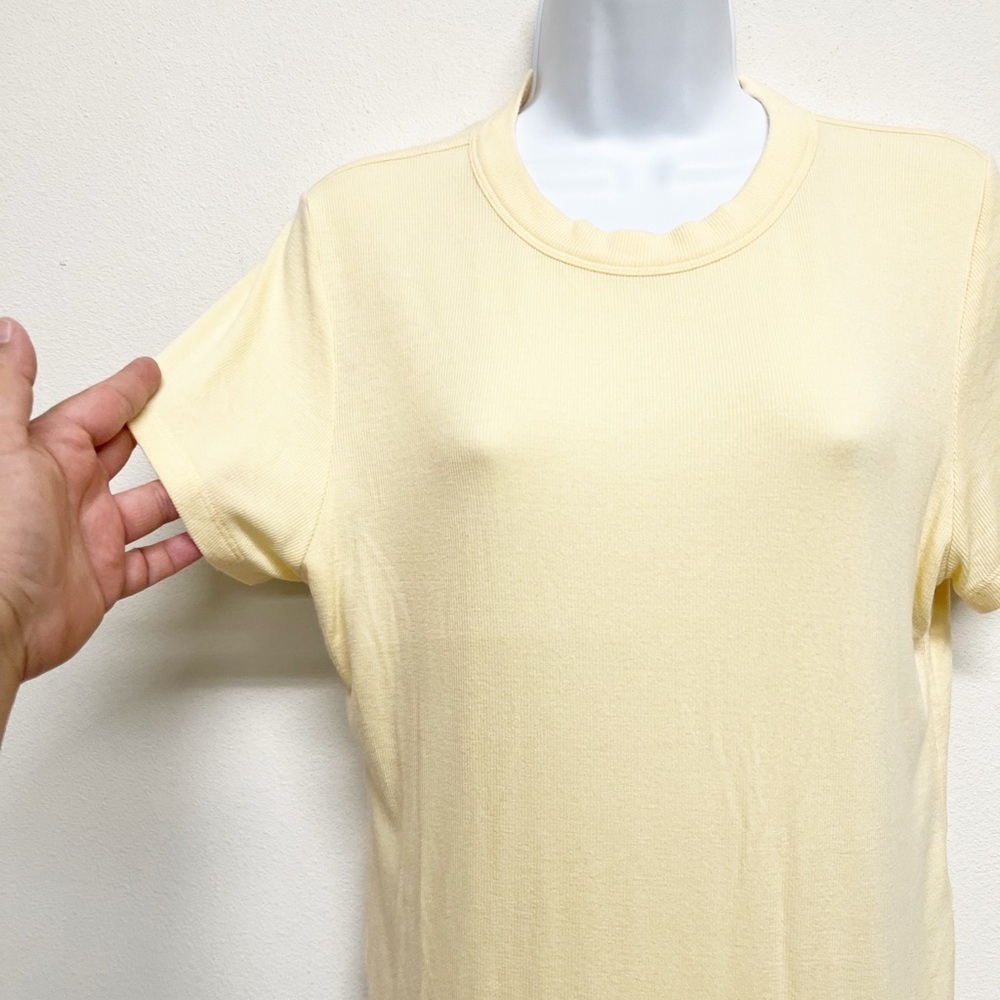 Frame Denim Womens Canary Yellow Ribeed Short Sleeve Crew Baby Tee Size XL - Picture 4 of 8